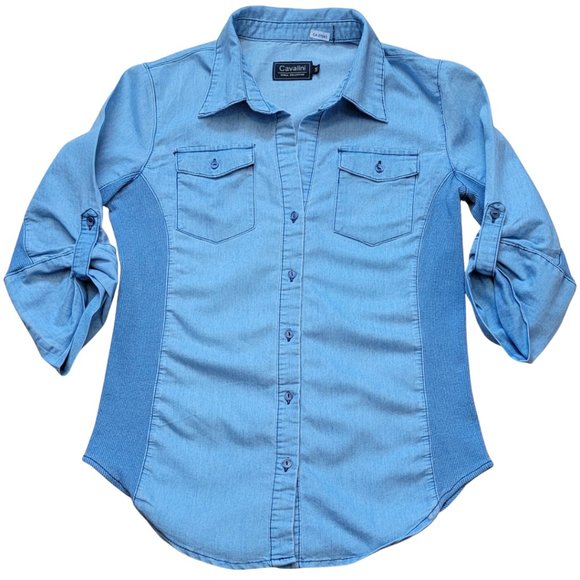 Cavalini Denim Collection Women's Blue Button-Down Shirt, Size Small (EUC) - Picture 2 of 6
